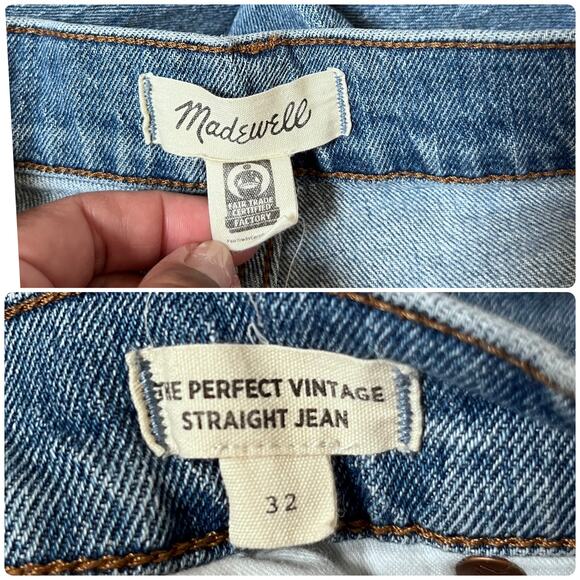 Madewell the Perfect Vintage Straight Jean Size 32 Distress Knee 26 Inch Inseam - Picture 12 of 14